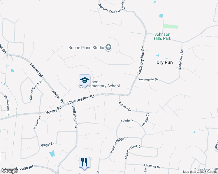 map of restaurants, bars, coffee shops, grocery stores, and more near 2625 Oldforge Lane in Cincinnati