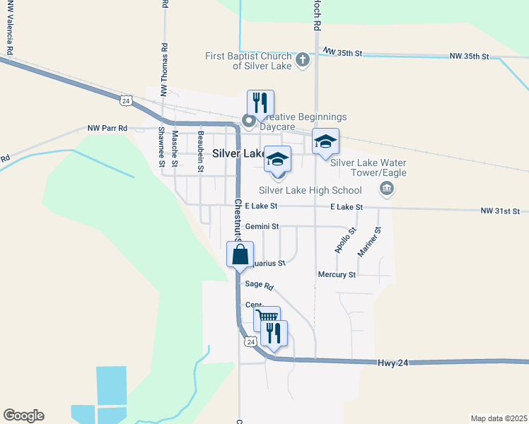 map of restaurants, bars, coffee shops, grocery stores, and more near 102 East Lake Street in Silver Lake