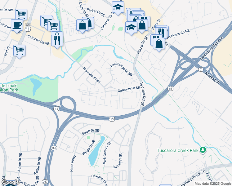 map of restaurants, bars, coffee shops, grocery stores, and more near 704 Vanderbilt Terrace Southeast in Leesburg