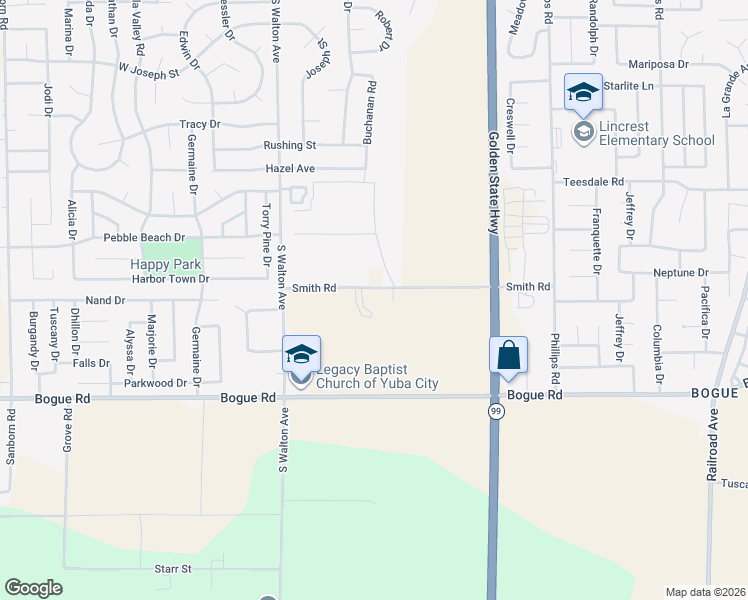 map of restaurants, bars, coffee shops, grocery stores, and more near 1474 Smith Road in Yuba City
