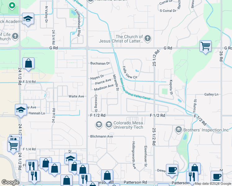 map of restaurants, bars, coffee shops, grocery stores, and more near 670 Miranda Street in Grand Junction