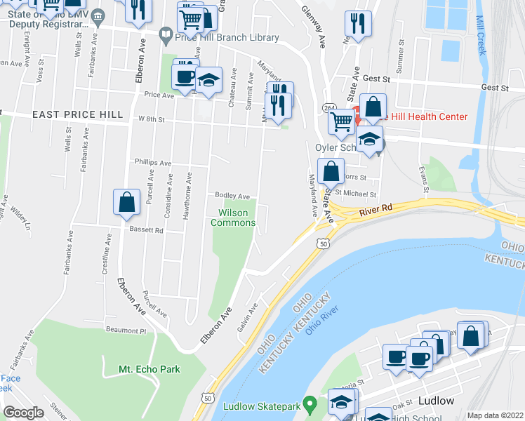 map of restaurants, bars, coffee shops, grocery stores, and more near 536 Mt Hope Ave in Cincinnati