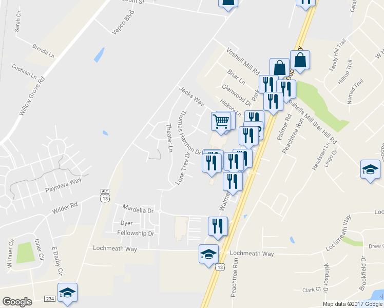 map of restaurants, bars, coffee shops, grocery stores, and more near 21 Lone Tree Drive in Camden