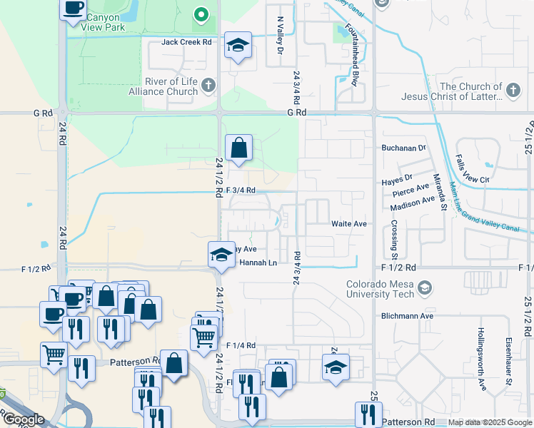 map of restaurants, bars, coffee shops, grocery stores, and more near 2470 1/2 Theresea Lane in Grand Junction