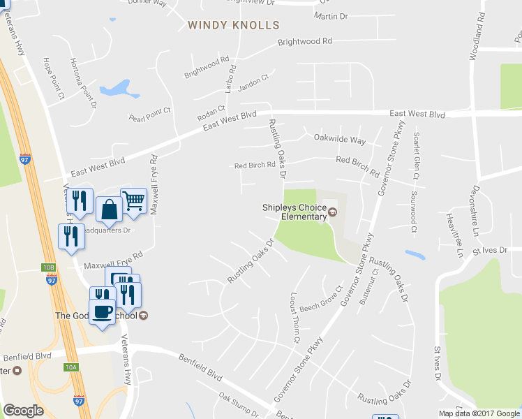 map of restaurants, bars, coffee shops, grocery stores, and more near 504 Nightingale Court in Millersville