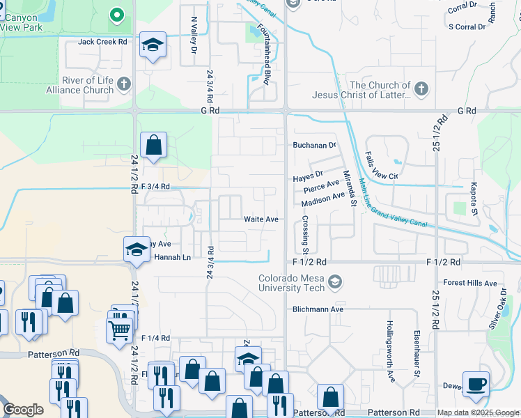 map of restaurants, bars, coffee shops, grocery stores, and more near 669 Copper Canyon Drive in Grand Junction