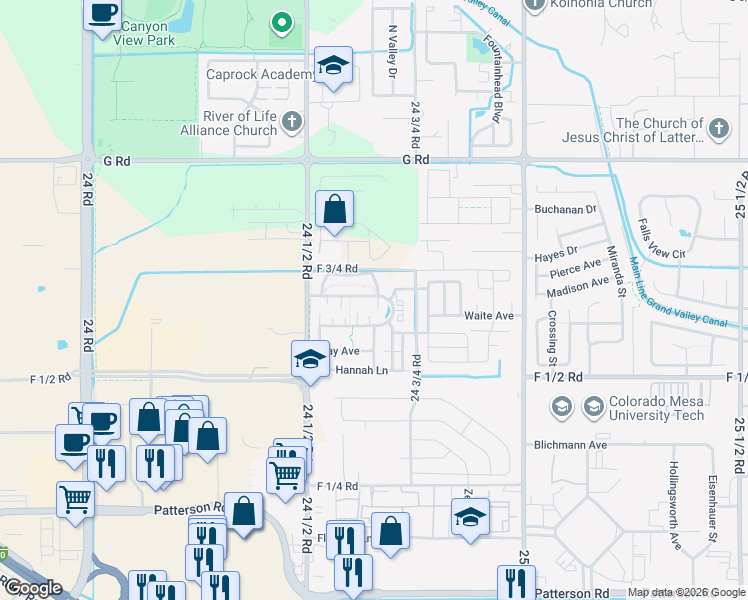 map of restaurants, bars, coffee shops, grocery stores, and more near 2470 1/2 Theresea Lane in Grand Junction