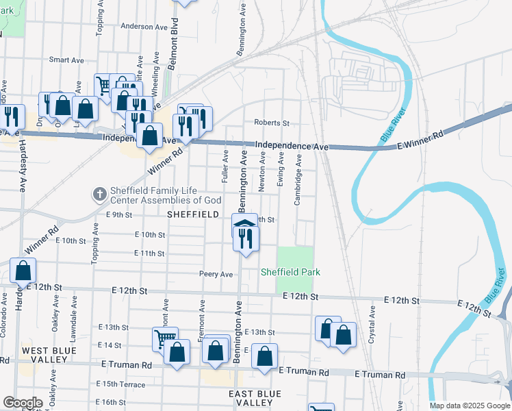 map of restaurants, bars, coffee shops, grocery stores, and more near 804 Newton Avenue in Kansas City
