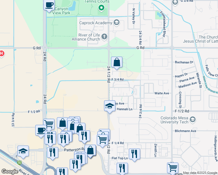 map of restaurants, bars, coffee shops, grocery stores, and more near 24 1/2 Rd & Brookwillow Loop in Grand Junction