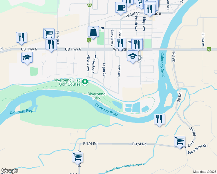 map of restaurants, bars, coffee shops, grocery stores, and more near 911 William Court in Palisade