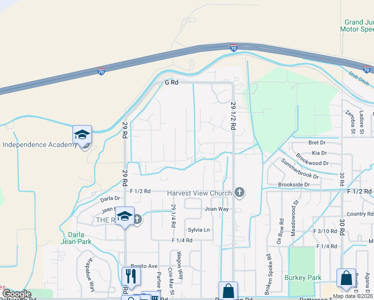 map of restaurants, bars, coffee shops, grocery stores, and more near 669 Strathearn Drive in Grand Junction