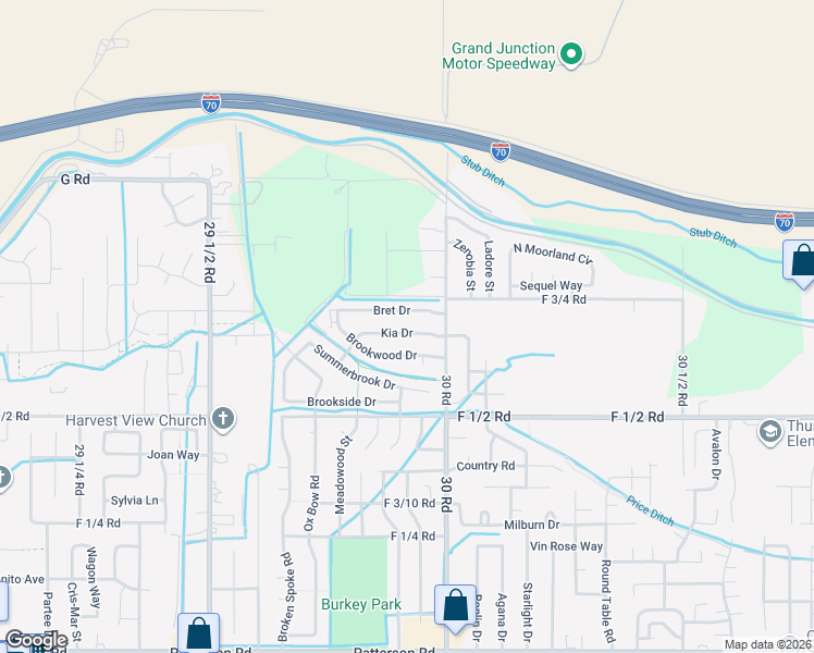 map of restaurants, bars, coffee shops, grocery stores, and more near 2993 1/2 Bret Drive in Grand Junction