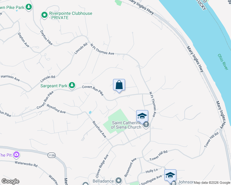map of restaurants, bars, coffee shops, grocery stores, and more near 59 Pleasant Ridge Avenue in Fort Thomas