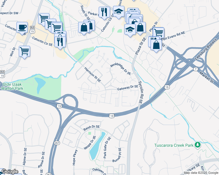 map of restaurants, bars, coffee shops, grocery stores, and more near 742 Hetzel Terrace Southeast in Leesburg