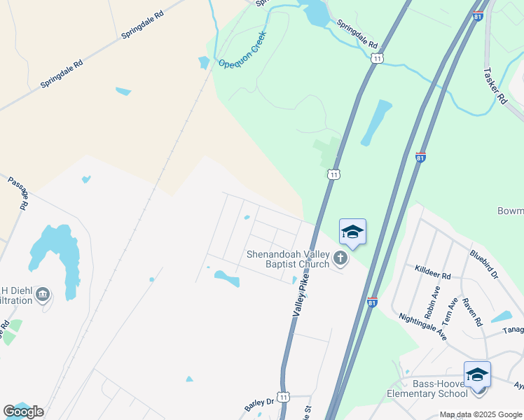 map of restaurants, bars, coffee shops, grocery stores, and more near 173 Tigney Drive in Stephens City