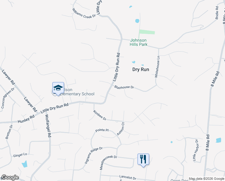 map of restaurants, bars, coffee shops, grocery stores, and more near 2700 Little Dry Run Road in Cincinnati