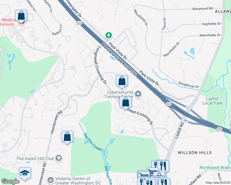 map of restaurants, bars, coffee shops, grocery stores, and more near 8 Normandy Square Court in Aspen Hill