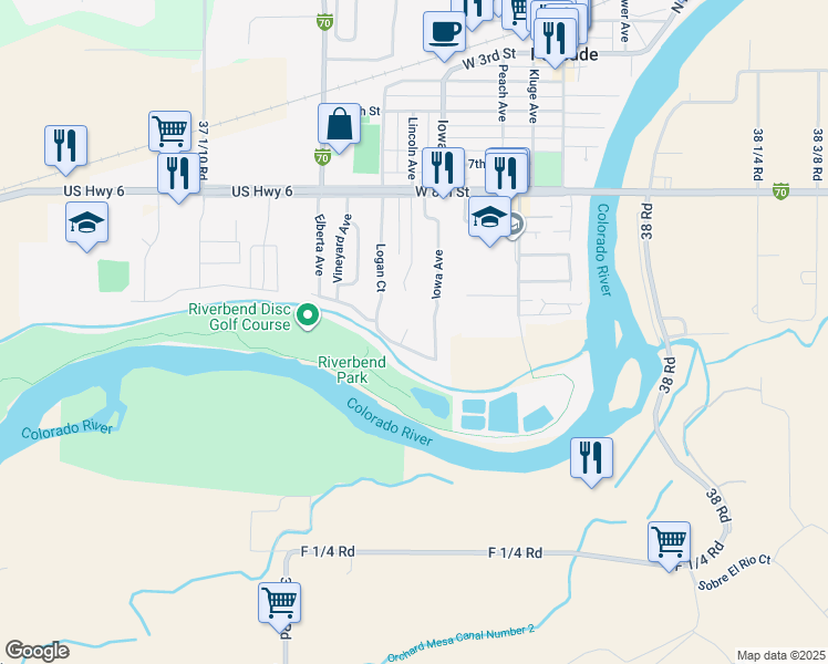 map of restaurants, bars, coffee shops, grocery stores, and more near 911 William Court in Palisade
