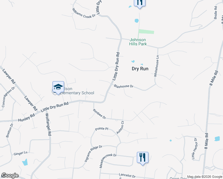 map of restaurants, bars, coffee shops, grocery stores, and more near 2700 Little Dry Run Road in Cincinnati