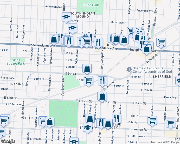 map of restaurants, bars, coffee shops, grocery stores, and more near 815 Denver Avenue in Kansas City