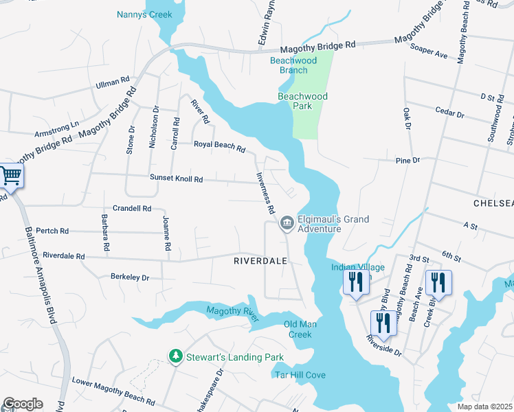 map of restaurants, bars, coffee shops, grocery stores, and more near 467 Community Road in Severna Park