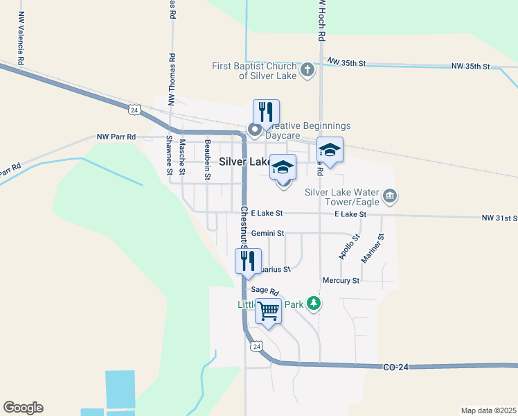 map of restaurants, bars, coffee shops, grocery stores, and more near 102 East Lake Street in Silver Lake