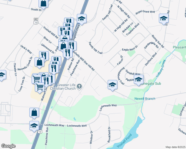 map of restaurants, bars, coffee shops, grocery stores, and more near 14 Lingo Dr in Dover