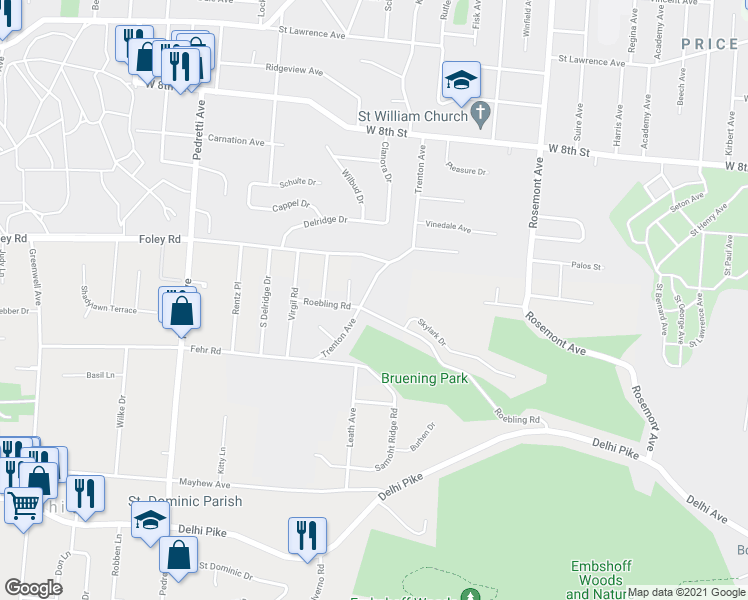 map of restaurants, bars, coffee shops, grocery stores, and more near 572 Trenton Avenue in Cincinnati