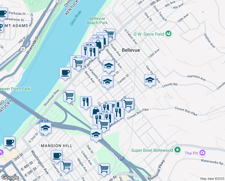 map of restaurants, bars, coffee shops, grocery stores, and more near 212 Center St in Bellevue