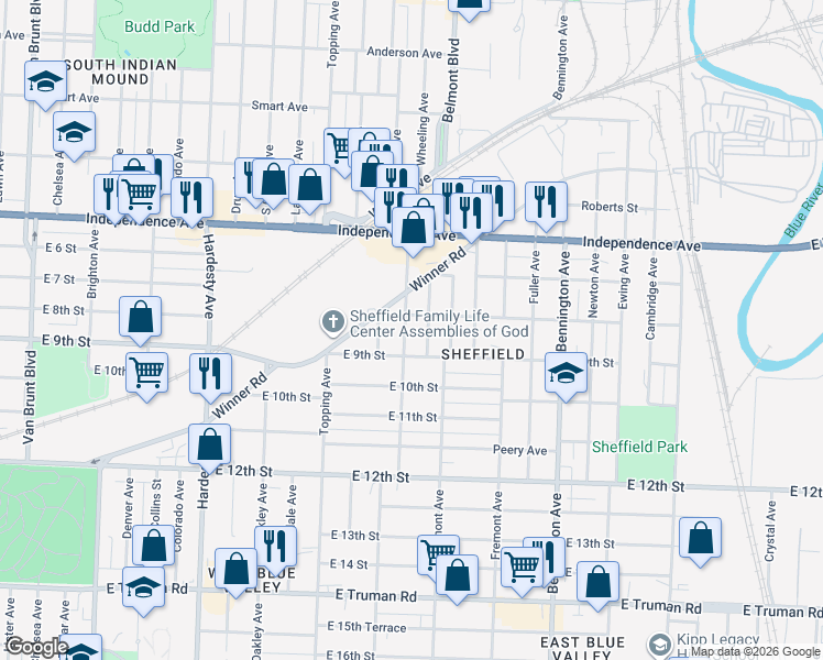 map of restaurants, bars, coffee shops, grocery stores, and more near 810 Wheeling Avenue in Kansas City