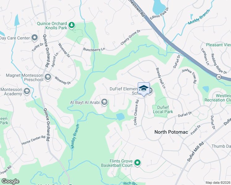 map of restaurants, bars, coffee shops, grocery stores, and more near 11733 Happy Choice Lane in North Potomac