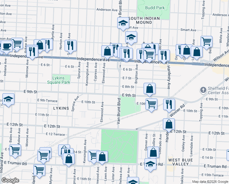 map of restaurants, bars, coffee shops, grocery stores, and more near in Kansas City