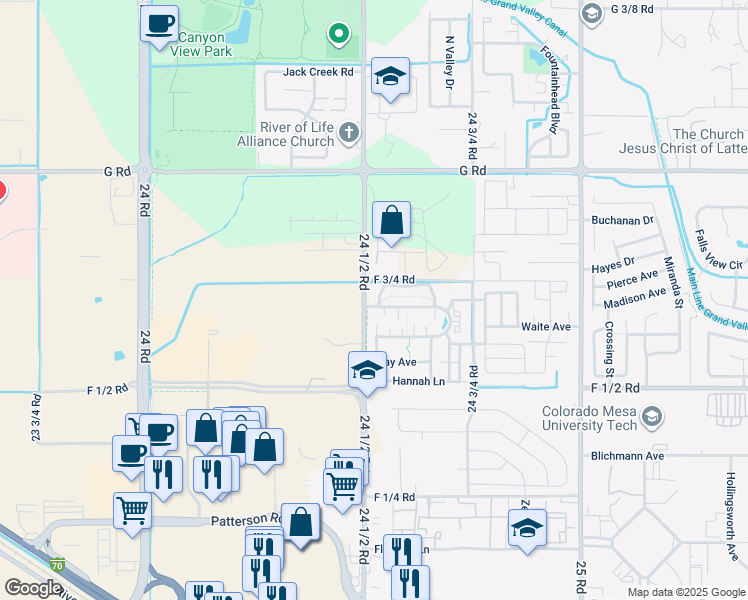 map of restaurants, bars, coffee shops, grocery stores, and more near 2450 1/2 Theresea Lane in Grand Junction