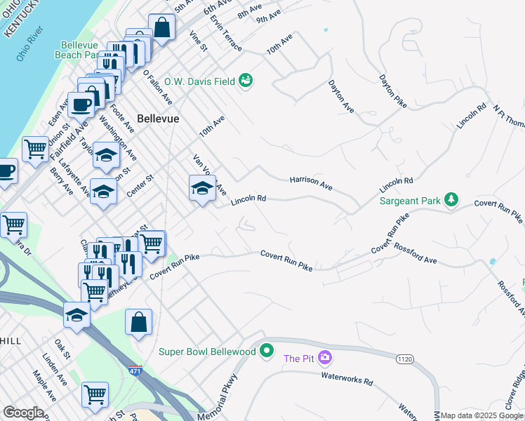 map of restaurants, bars, coffee shops, grocery stores, and more near 804 Lincoln Road in Bellevue