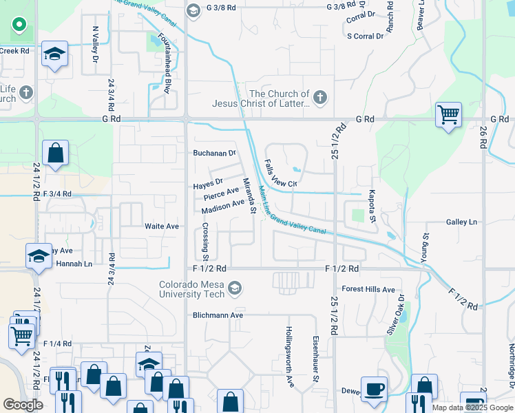 map of restaurants, bars, coffee shops, grocery stores, and more near 670 Miranda Street in Grand Junction