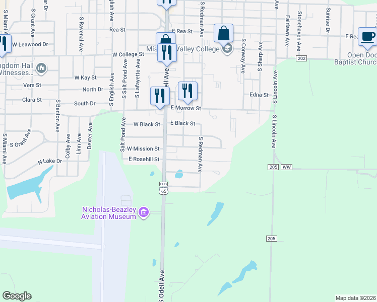map of restaurants, bars, coffee shops, grocery stores, and more near 300-398 East Mission Street in Marshall