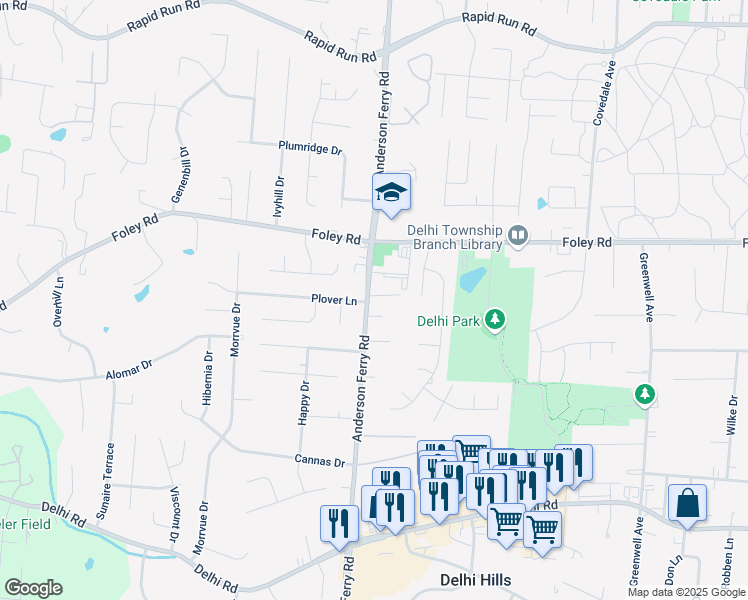map of restaurants, bars, coffee shops, grocery stores, and more near 562 Anderson Ferry Road in Cincinnati