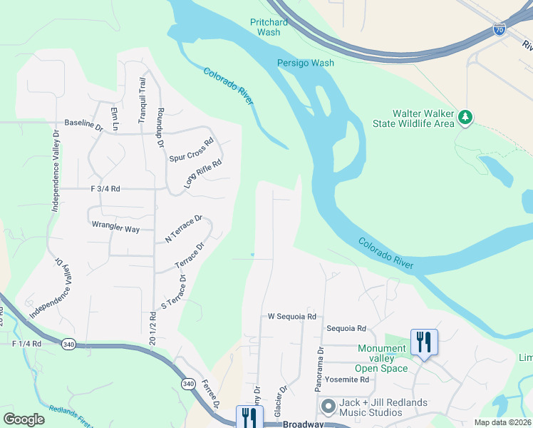 map of restaurants, bars, coffee shops, grocery stores, and more near 670 Peony Drive in Grand Junction
