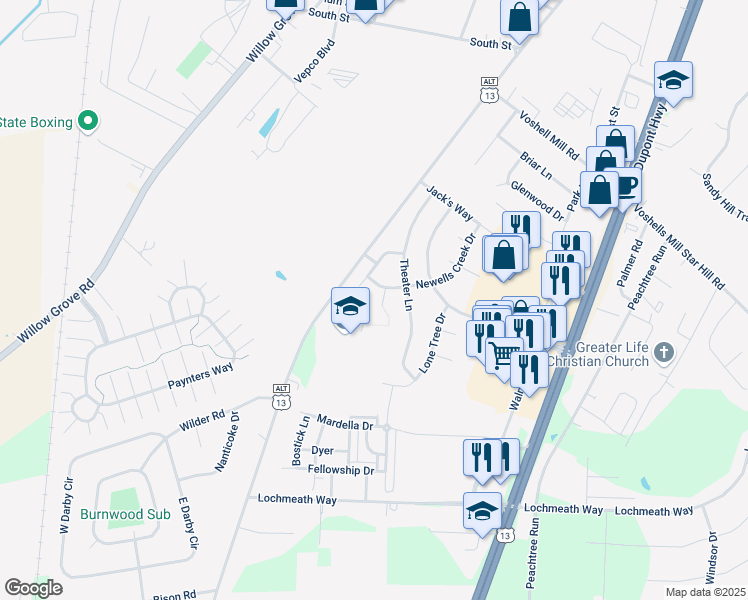 map of restaurants, bars, coffee shops, grocery stores, and more near 32 Alice Court in Camden