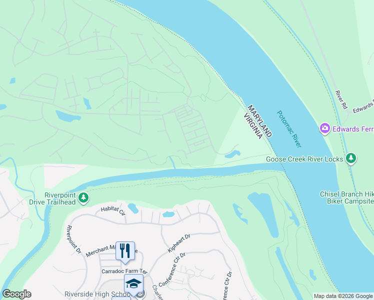 map of restaurants, bars, coffee shops, grocery stores, and more near 18551 Bear Creek Terrace in Leesburg