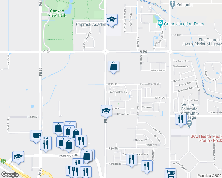 map of restaurants, bars, coffee shops, grocery stores, and more near 2451 Theresea Lane in Grand Junction