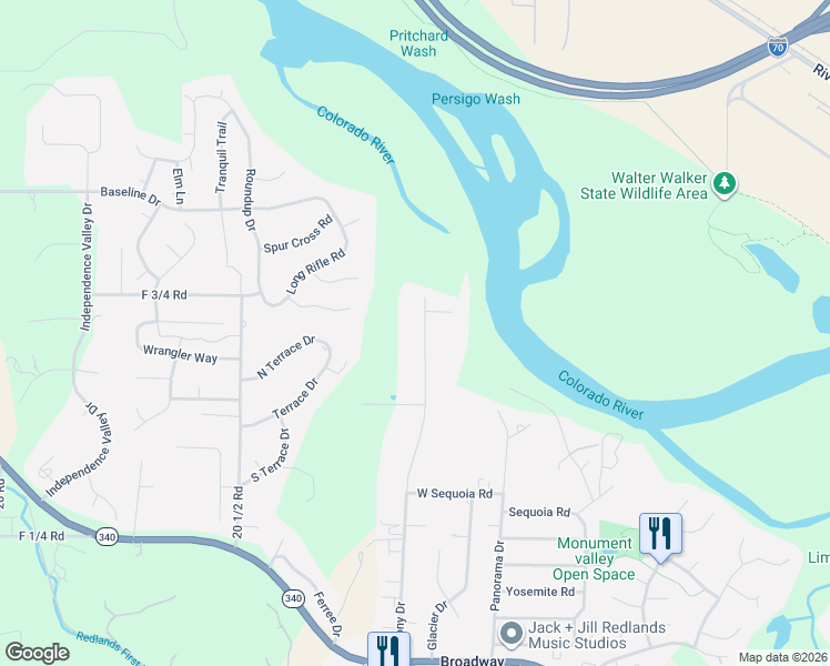 map of restaurants, bars, coffee shops, grocery stores, and more near 670 Peony Drive in Grand Junction