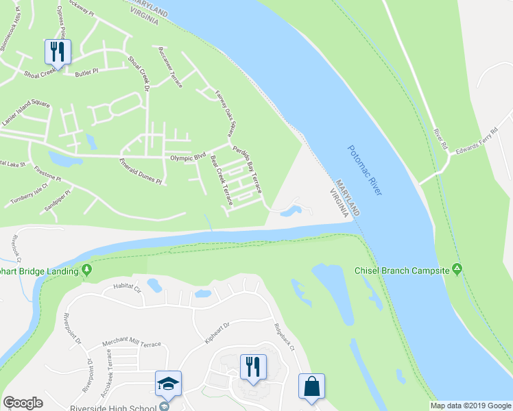 map of restaurants, bars, coffee shops, grocery stores, and more near 43805 Bent Creek Terrace in Leesburg