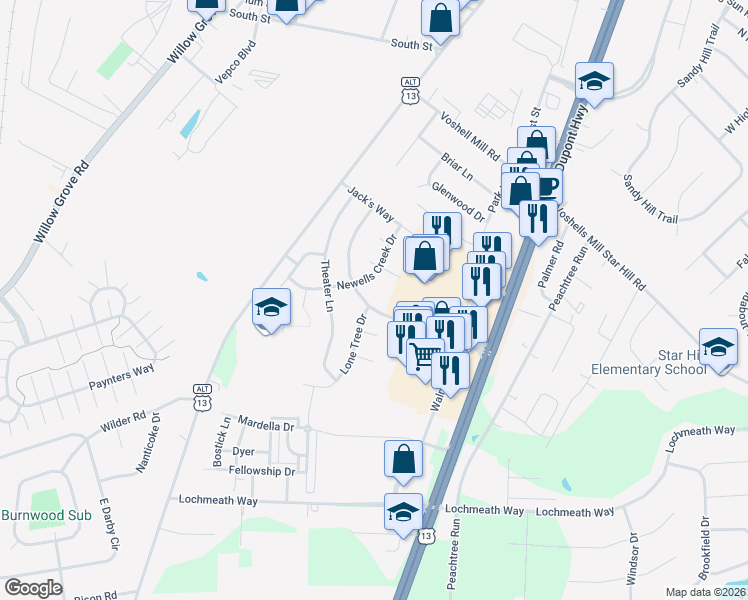 map of restaurants, bars, coffee shops, grocery stores, and more near 21 Lone Tree Drive in Camden