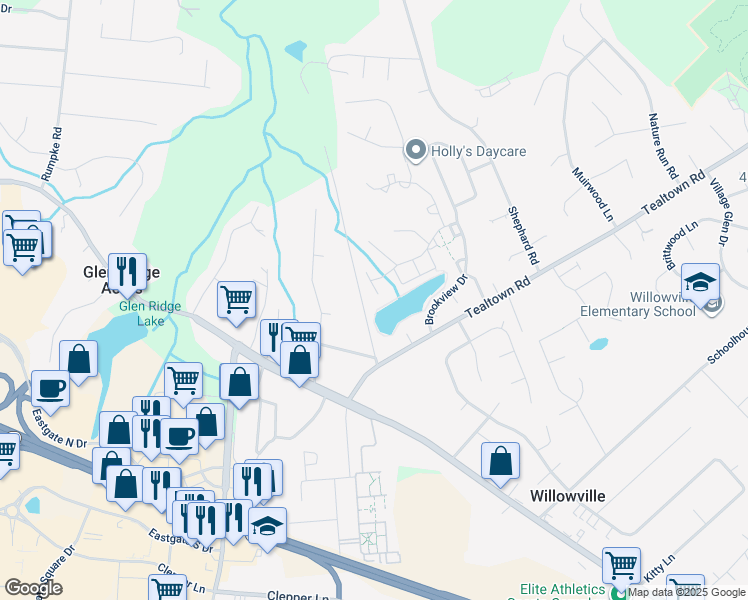 map of restaurants, bars, coffee shops, grocery stores, and more near 4597 Lakeland Drive in Batavia