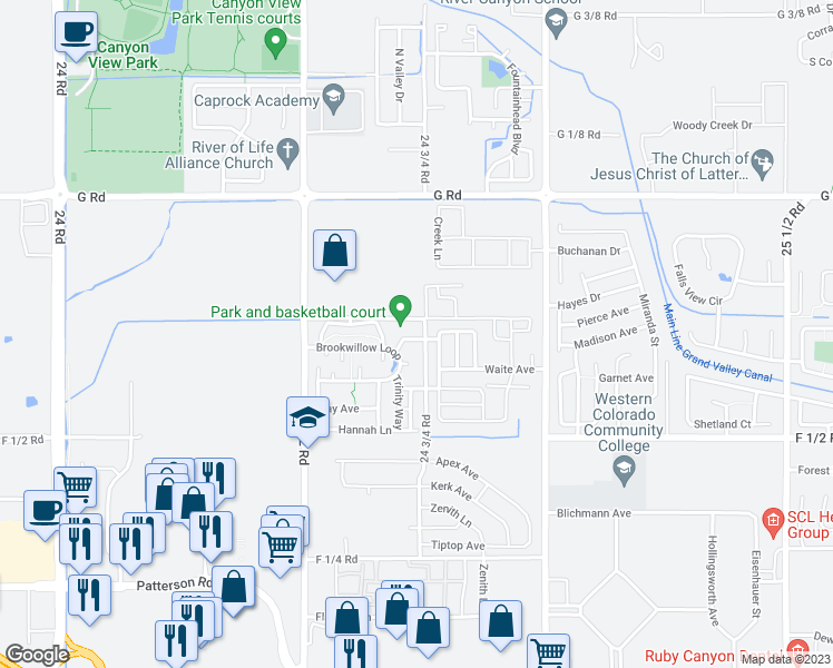 map of restaurants, bars, coffee shops, grocery stores, and more near 2476 Orion Way in Grand Junction