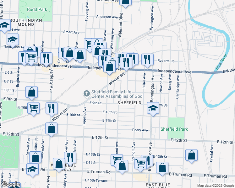 map of restaurants, bars, coffee shops, grocery stores, and more near 810 Wheeling Avenue in Kansas City