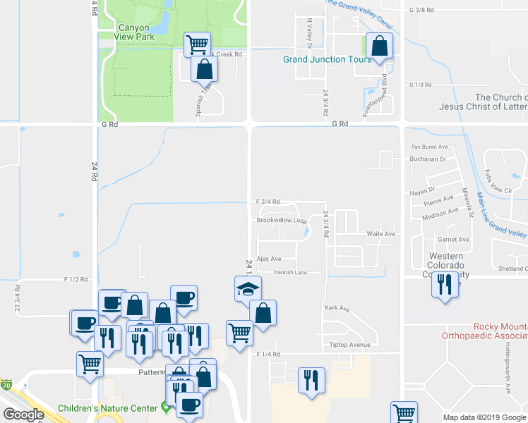 map of restaurants, bars, coffee shops, grocery stores, and more near 2450 1/2 Theresea Lane in Grand Junction