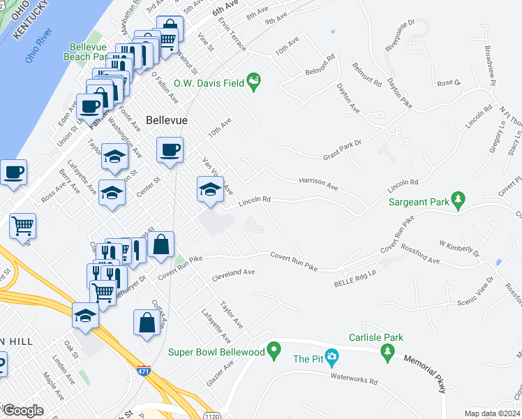 map of restaurants, bars, coffee shops, grocery stores, and more near 804 Lincoln Road in Bellevue