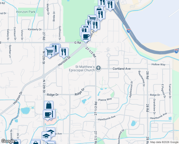 map of restaurants, bars, coffee shops, grocery stores, and more near 3735 Christensen Court in Grand Junction